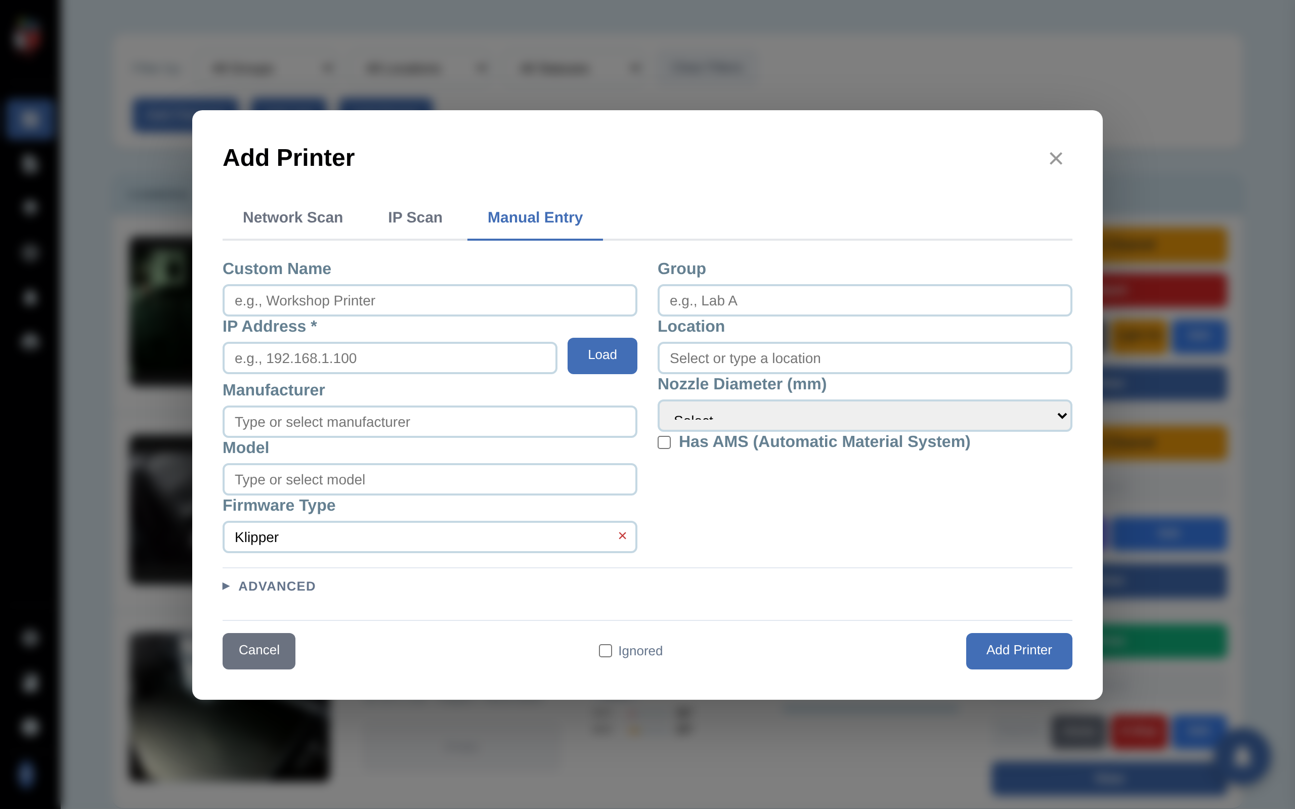 Manual Entry Tab