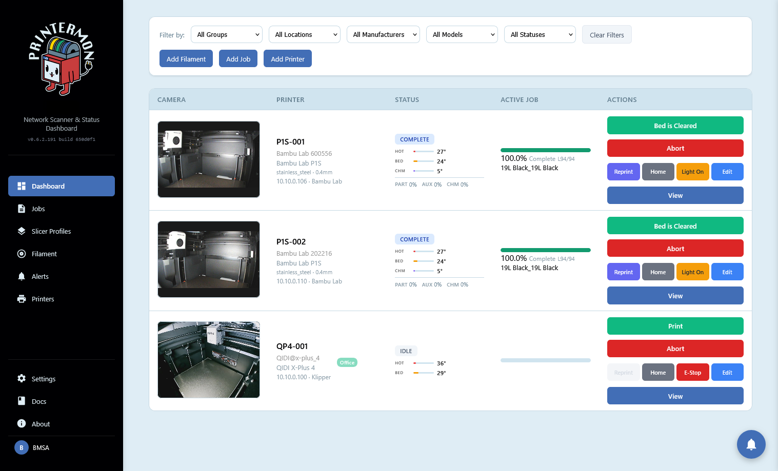 Screenshot of Printermon Dashboard